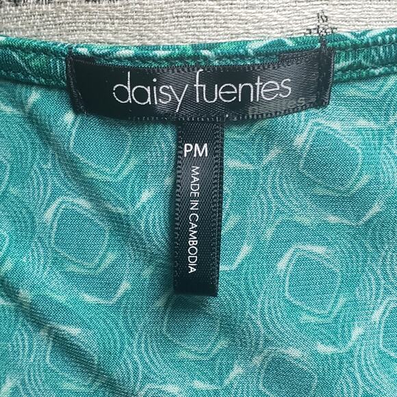 Daisy Fuentes Bohemian Green Print Short Sleeved Blouse - Shirt - Size PM - Picture 6 of 8
